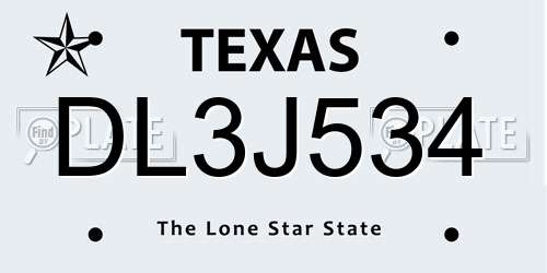 DL3J534 Texas License Plate
