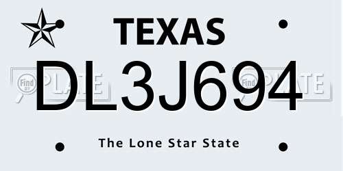 DL3J694 Texas License Plate