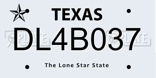 DL4B037 Texas License Plate
