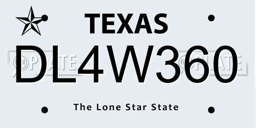 DL4W360 Texas License Plate