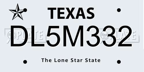 DL5M332 Texas License Plate