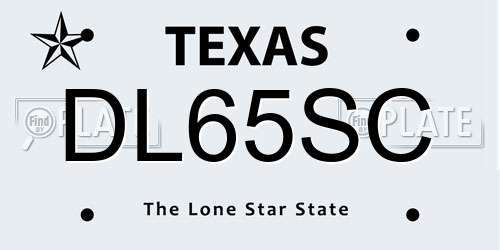 DL65SC Texas License Plate