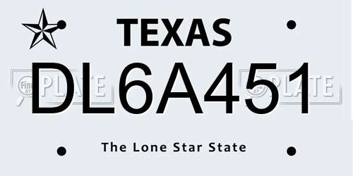 DL6A451 Texas License Plate