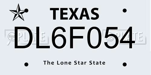 DL6F054 Texas License Plate