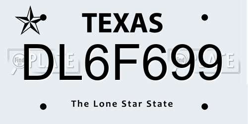 DL6F699 Texas License Plate