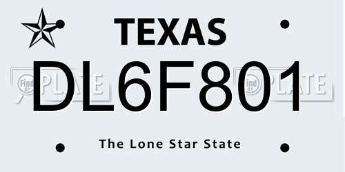 DL6F801 Texas License Plate