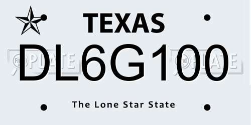 DL6G100 Texas License Plate