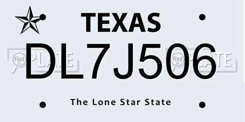 DL7J506 Texas License Plate