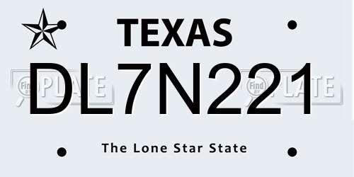 DL7N221 Texas License Plate