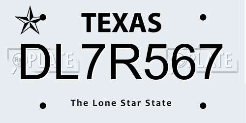 DL7R567 Texas License Plate