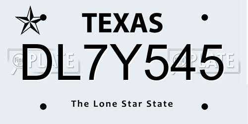 DL7Y545 Texas License Plate