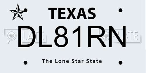 DL81RN Texas License Plate