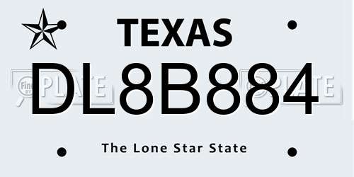 DL8B884 Texas License Plate