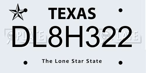DL8H322 Texas License Plate