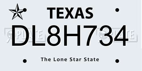 DL8H734 Texas License Plate