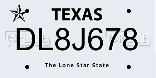 DL8J678 Texas License Plate
