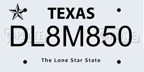 DL8M850 Texas License Plate