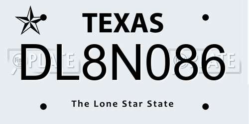 DL8N086 Texas License Plate