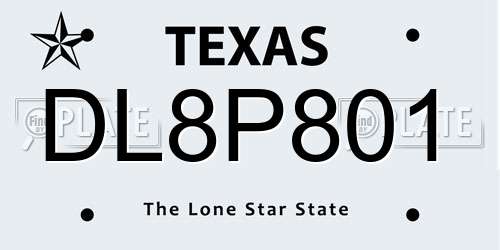 DL8P801 Texas License Plate