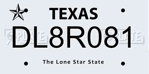 DL8R081 Texas License Plate