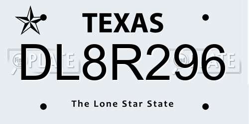 DL8R296 Texas License Plate
