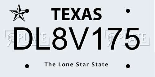 DL8V175 Texas License Plate