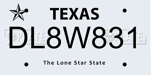 DL8W831 Texas License Plate
