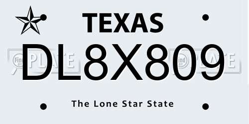 DL8X809 Texas License Plate
