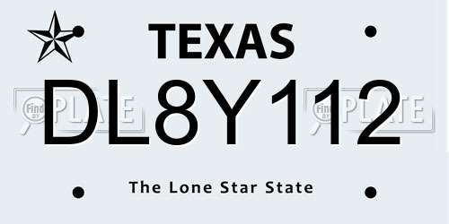 DL8Y112 Texas License Plate