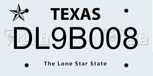 DL9B008 Texas License Plate