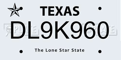 DL9K960 Texas License Plate