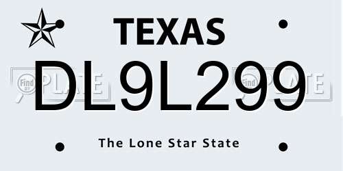 DL9L299 Texas License Plate