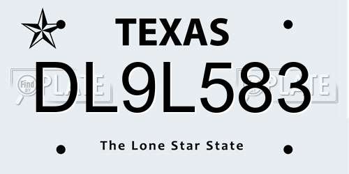 DL9L583 Texas License Plate