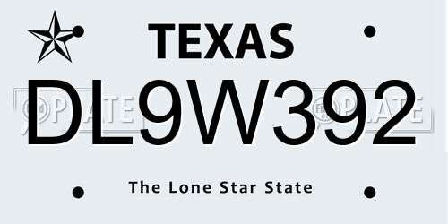 DL9W392 Texas License Plate
