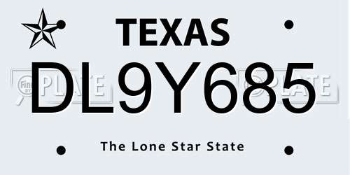 DL9Y685 Texas License Plate