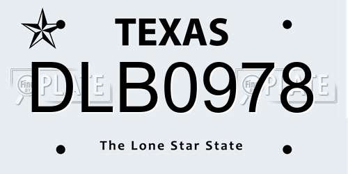 DLB0978 Texas License Plate