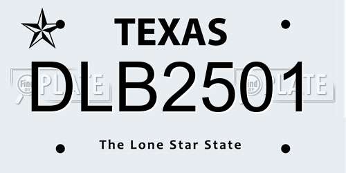 DLB2501 Texas License Plate