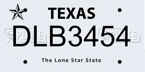 DLB3454 Texas License Plate