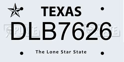 DLB7626 Texas License Plate