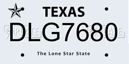DLG7680 Texas License Plate