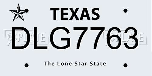 DLG7763 Texas License Plate