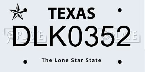 DLK0352 Texas License Plate