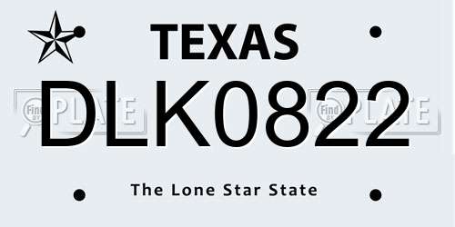 DLK0822 Texas License Plate