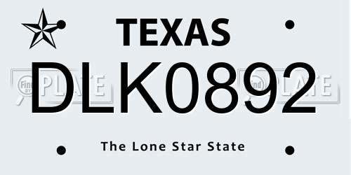 DLK0892 Texas License Plate