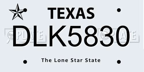 DLK5830 Texas License Plate