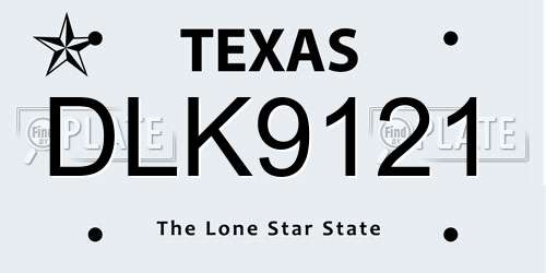 DLK9121 Texas License Plate