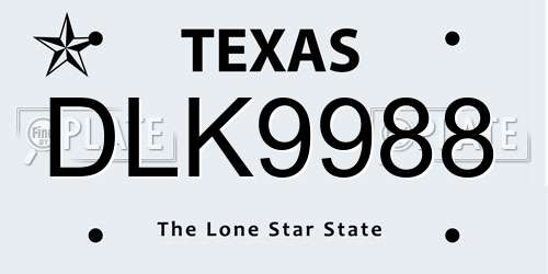 DLK9988 Texas License Plate