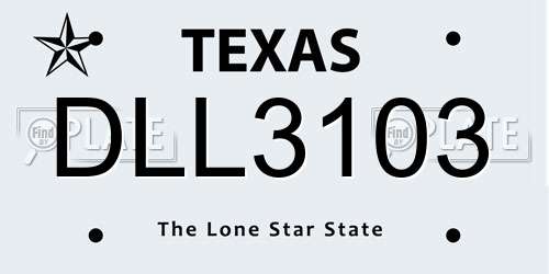 DLL3103 Texas License Plate