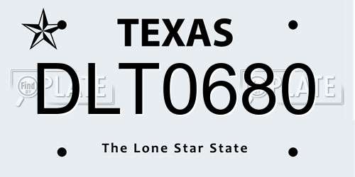 DLT0680 Texas License Plate