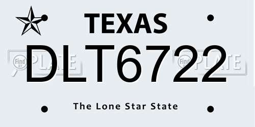 DLT6722 Texas License Plate